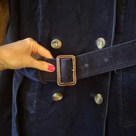 LL Bean Navy Blue Corduroy Double Button Up Jacket Pea Coat - Picture 5 of 15